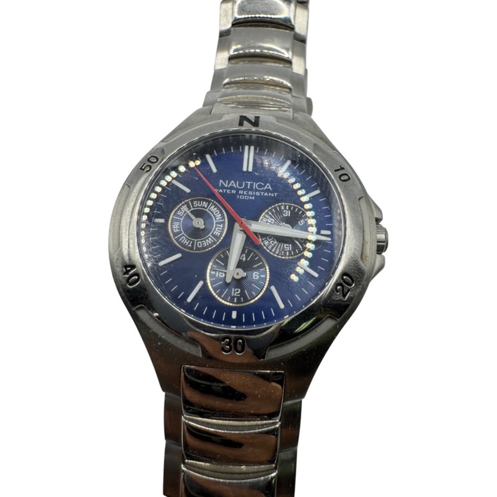 Nautica‎ Men's Chronograph Watch Stainless Steel Blue Dial Water Resistant 100m